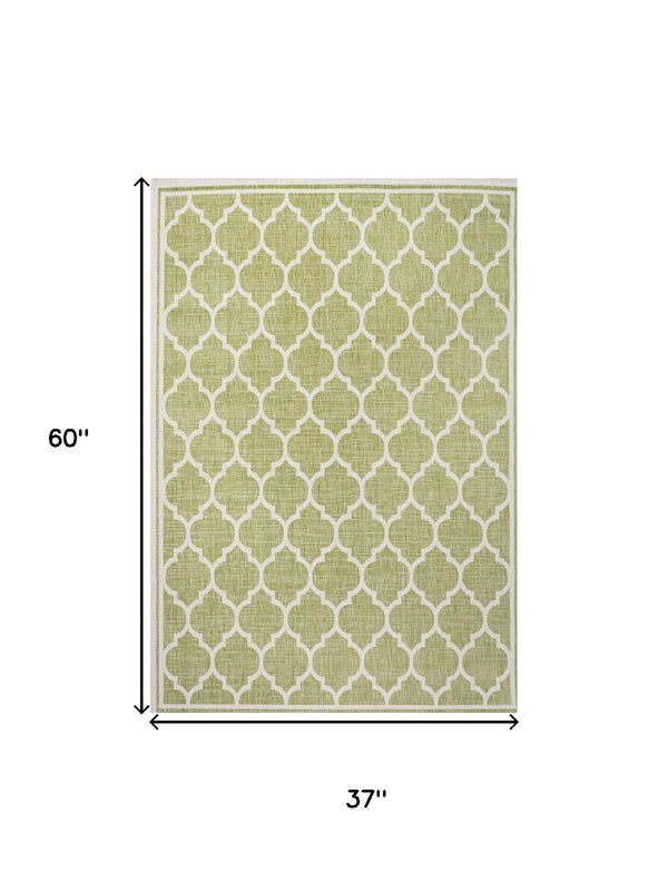 3' X 5' Green And Cream Geometric Indoor Outdoor Area Rug Homeroots Outdoor