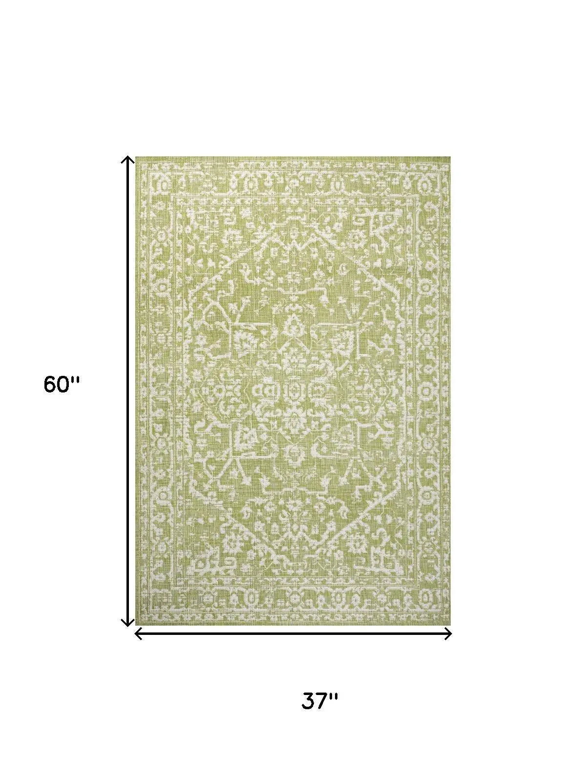 3' X 5' Green And Cream Medallion Indoor Outdoor Area Rug Homeroots Outdoor