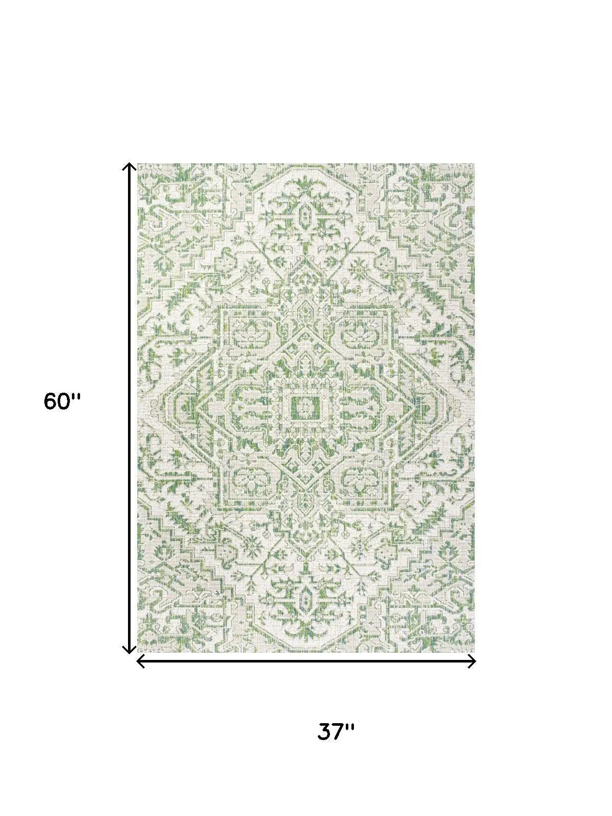 3' X 5' Green And Cream Medallion Indoor Outdoor Area Rug Homeroots Outdoor