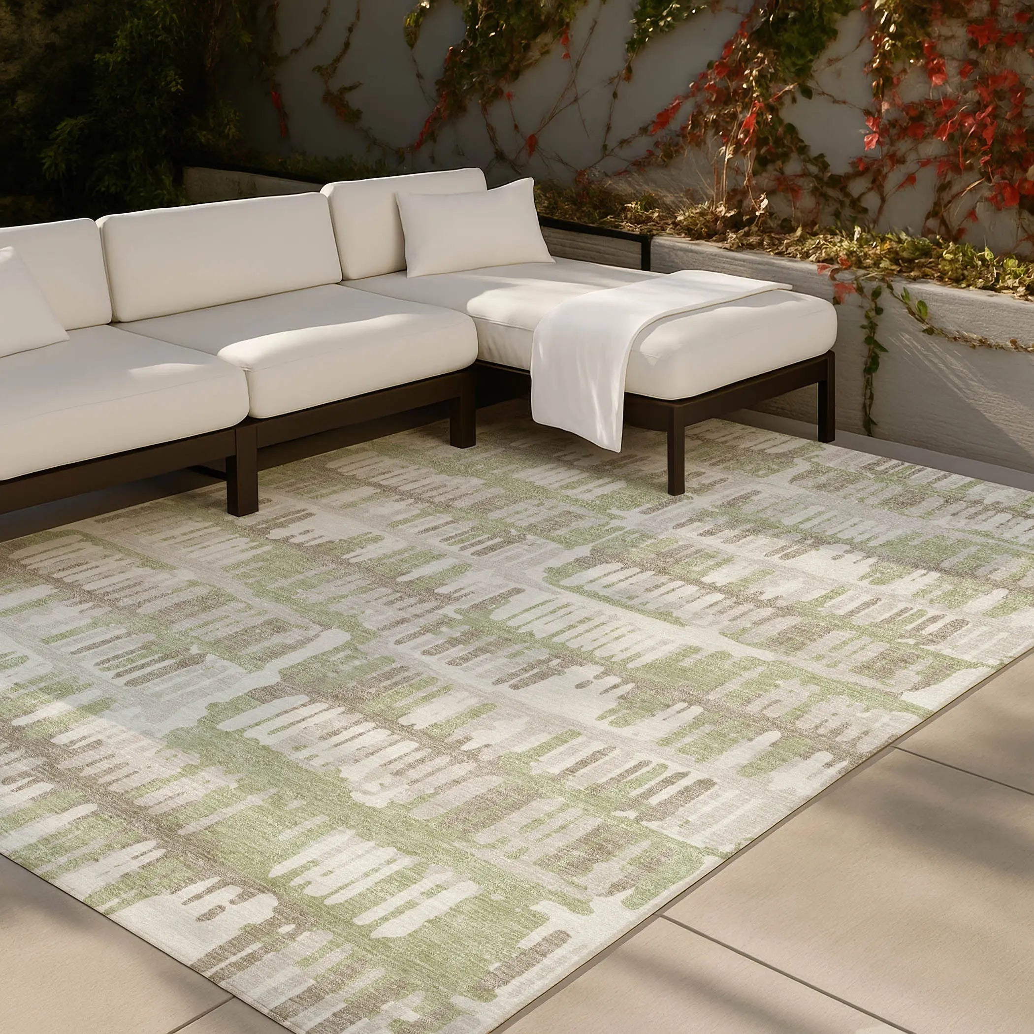 3' X 5' Green And Denim Blue Abstract Washable Indoor Outdoor Area Rug Homeroots Outdoor