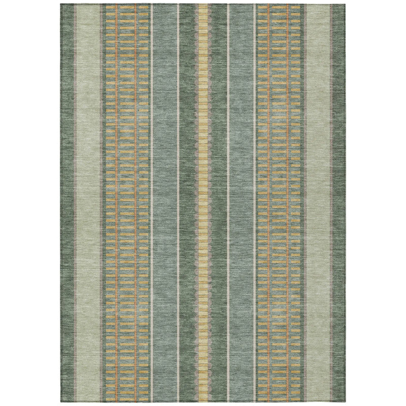 3' X 5' Green And Denim Blue Striped Washable Indoor Outdoor Area Rug Homeroots Outdoor