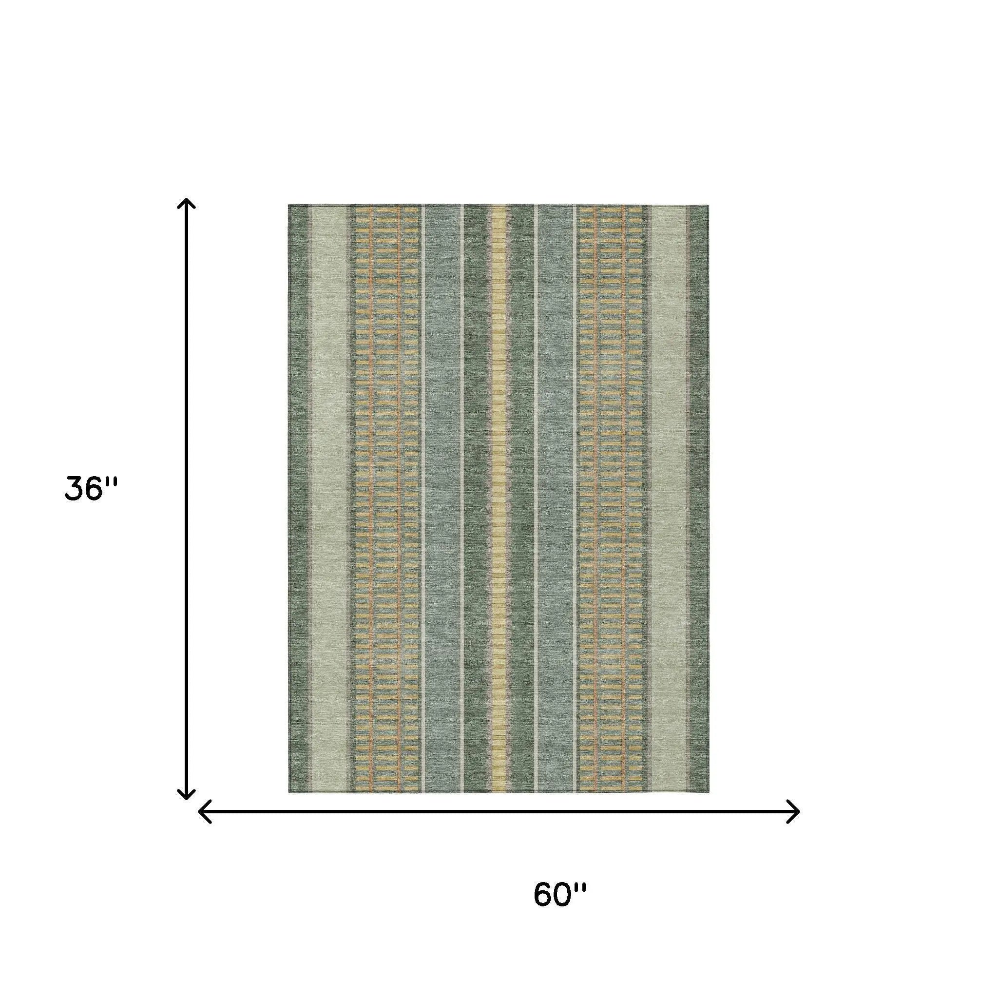 3' X 5' Green And Denim Blue Striped Washable Indoor Outdoor Area Rug Homeroots Outdoor