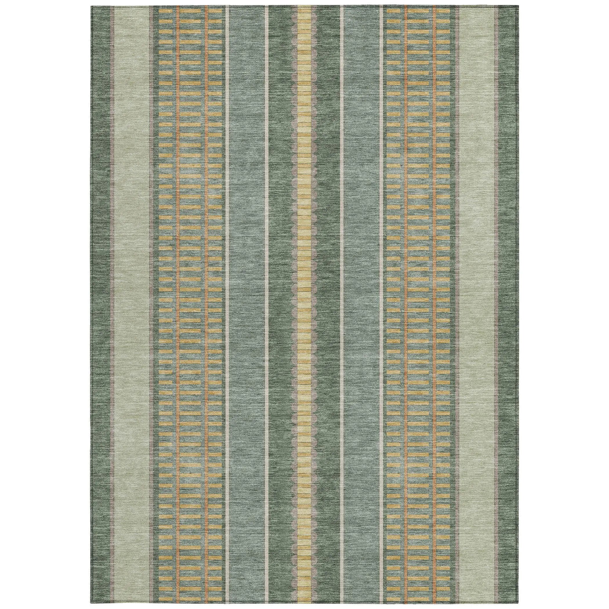 3' X 5' Green And Denim Blue Striped Washable Indoor Outdoor Area Rug Homeroots Outdoor