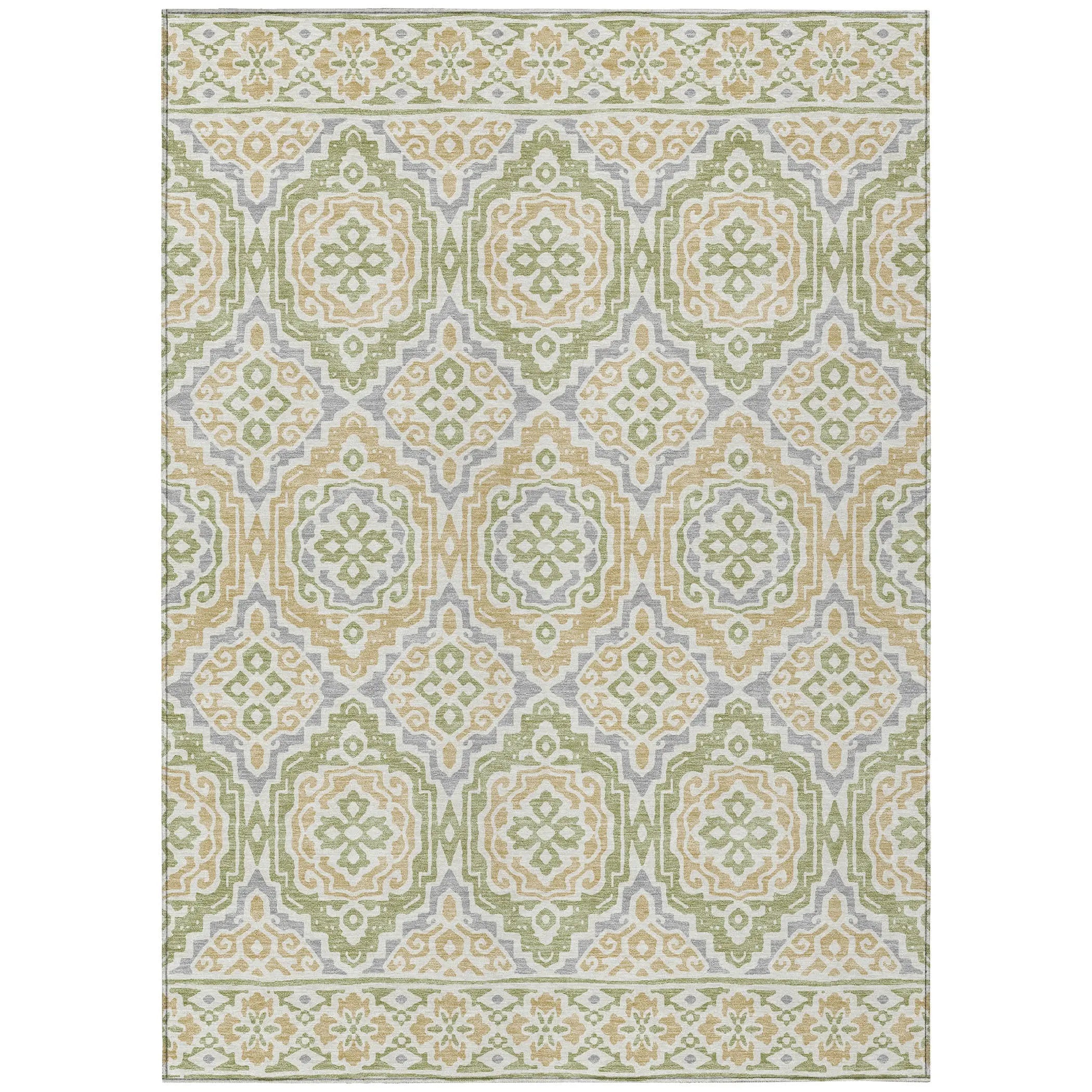3' X 5' Green And Denim Blue Tribal Washable Indoor Outdoor Area Rug Homeroots Outdoor