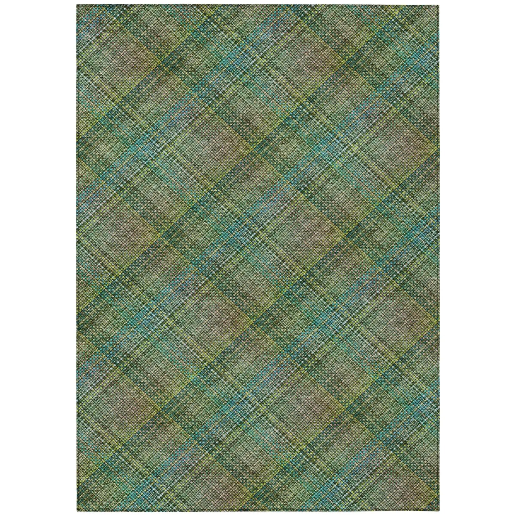 3' X 5' Green And Emerald Plaid Washable Indoor Outdoor Area Rug Homeroots Outdoor