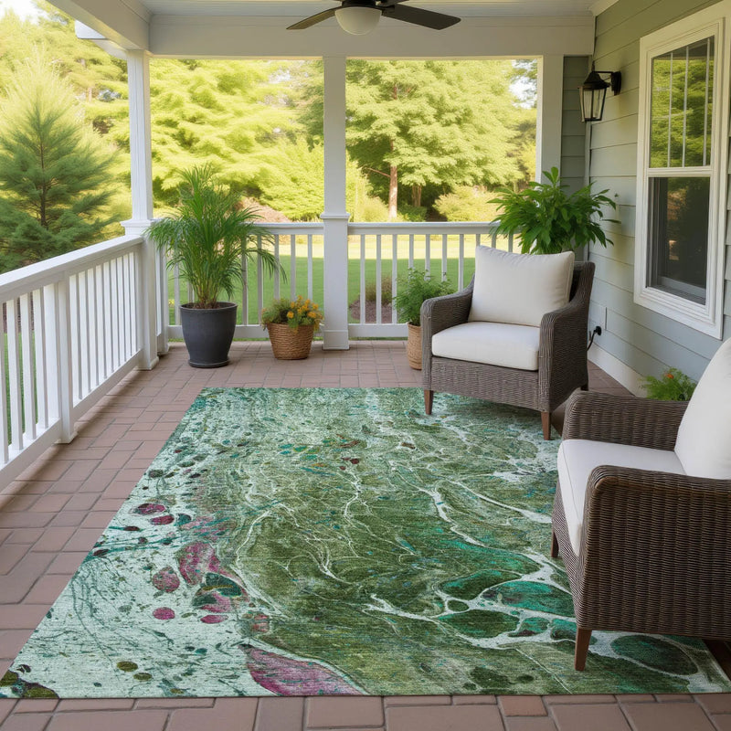 3' X 5' Green And Fern Green Abstract Washable Indoor Outdoor Area Rug Homeroots Outdoor
