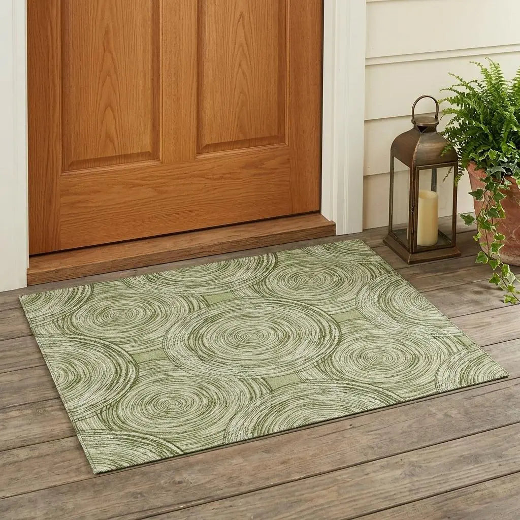 3' X 5' Green And Fern Green Geometric Washable Indoor Outdoor Area Rug Homeroots Outdoor