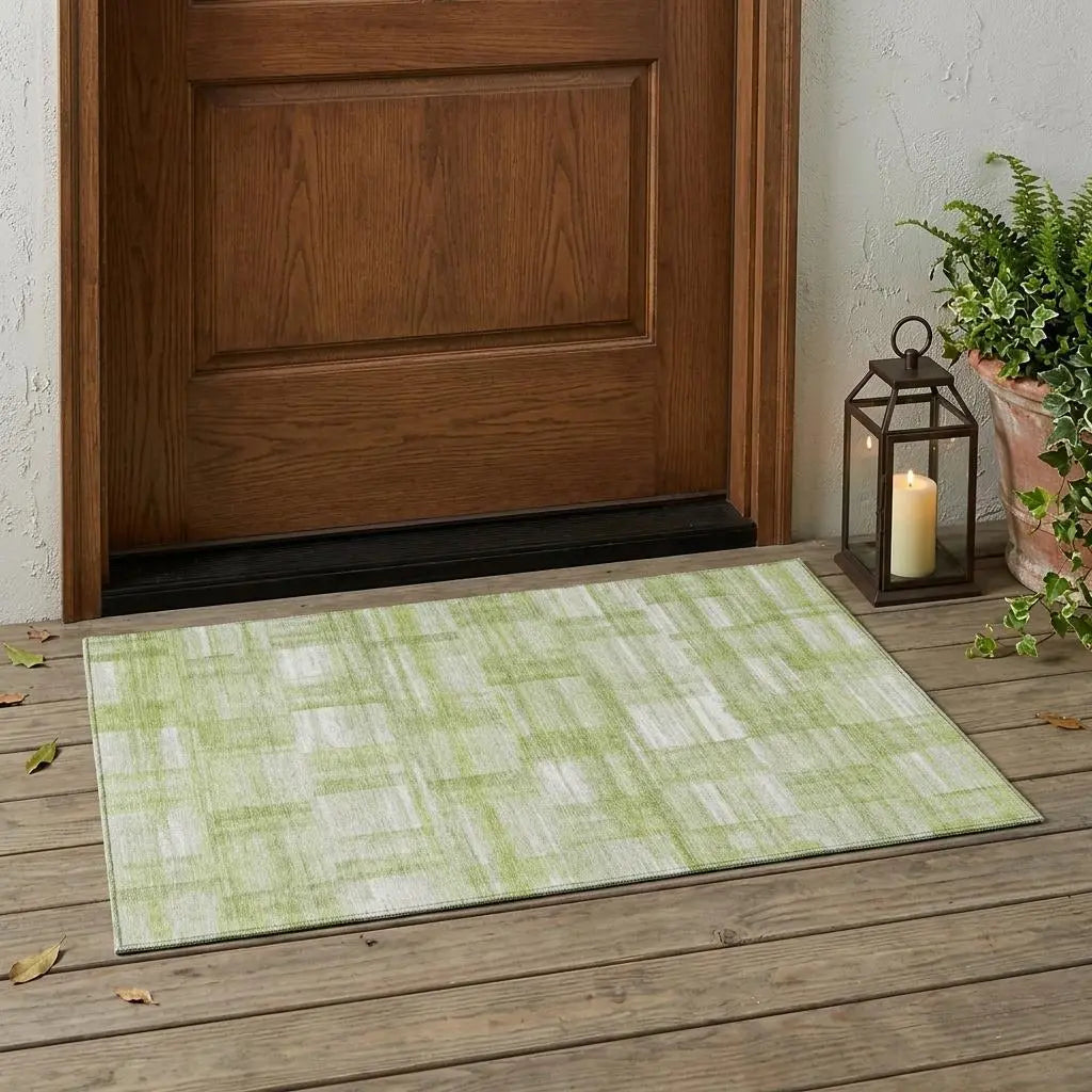 3' X 5' Green And Fern Green Striped Washable Indoor Outdoor Area Rug Homeroots Outdoor