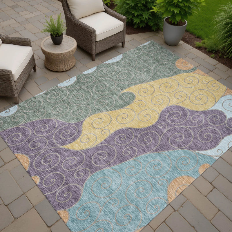 3' X 5' Green And Gold Abstract Washable Indoor Outdoor Area Rug Homeroots Outdoor