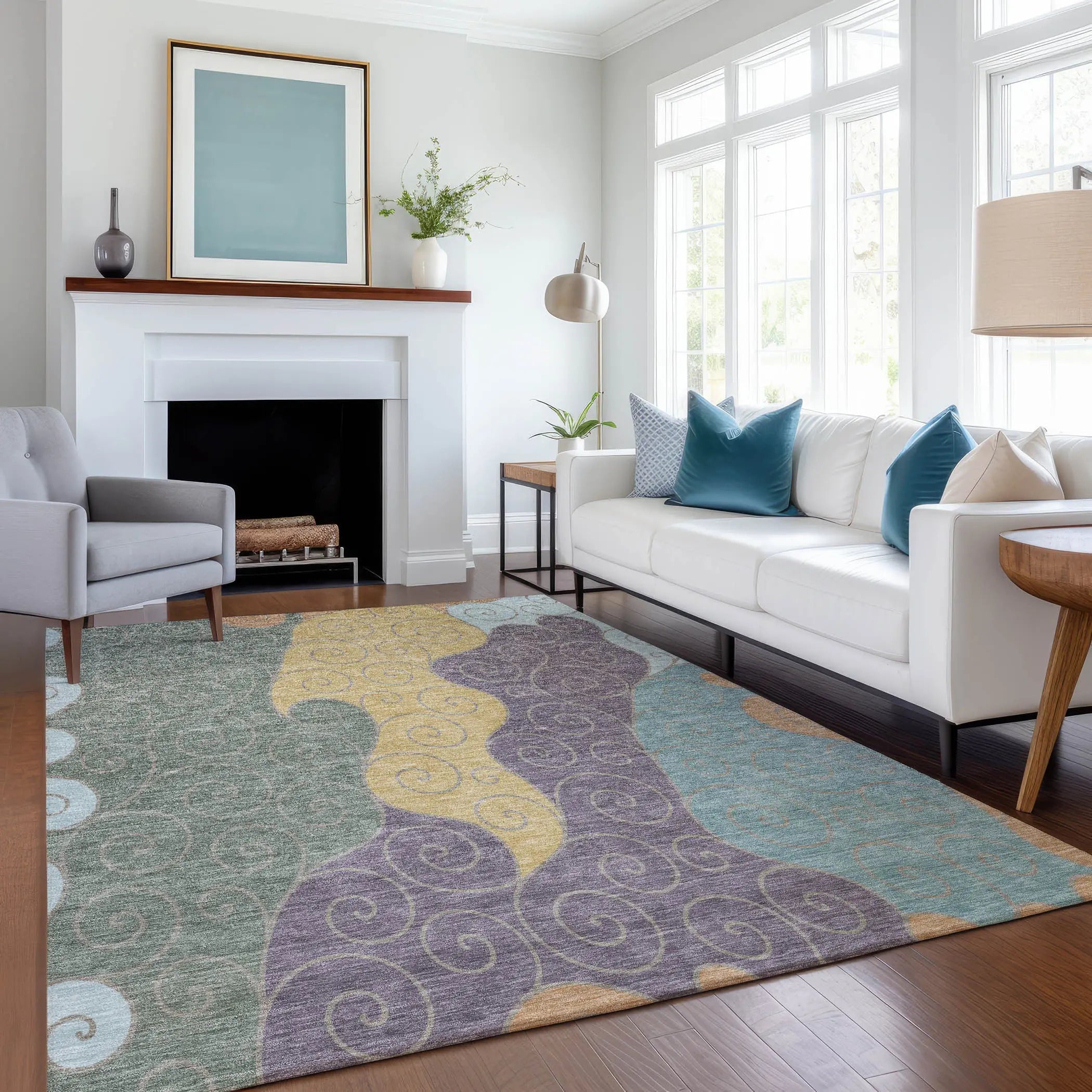 3' X 5' Green And Gold Abstract Washable Indoor Outdoor Area Rug Homeroots Outdoor