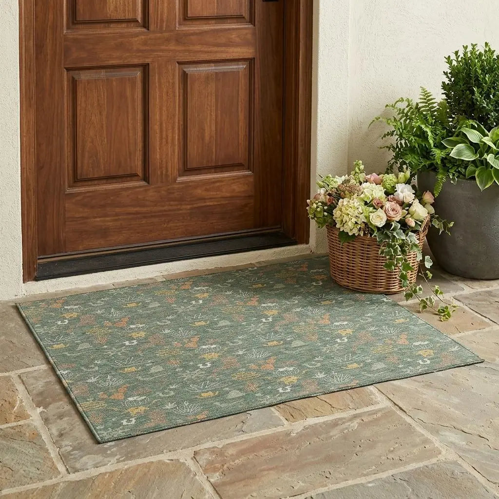 3' X 5' Green And Gold Cactus Washable Indoor Outdoor Area Rug Homeroots Outdoor