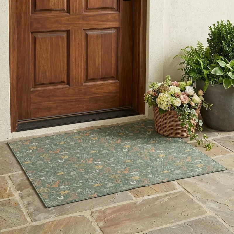 3' X 5' Green And Gold Cactus Washable Indoor Outdoor Area Rug Homeroots Outdoor