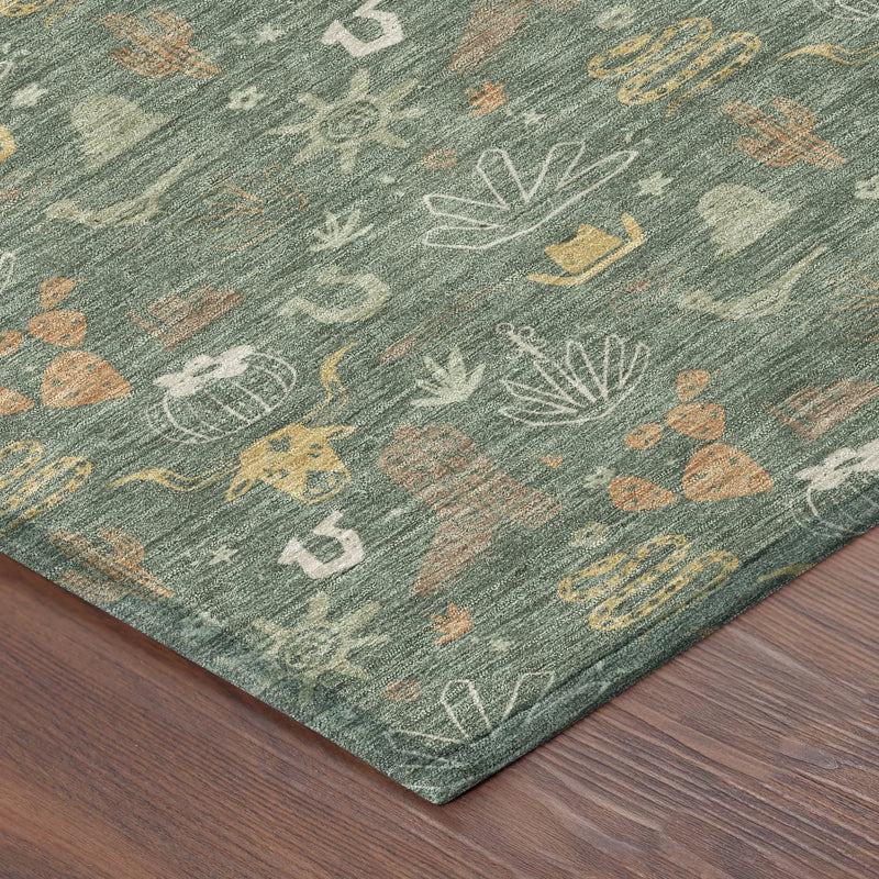 3' X 5' Green And Gold Cactus Washable Indoor Outdoor Area Rug Homeroots Outdoor