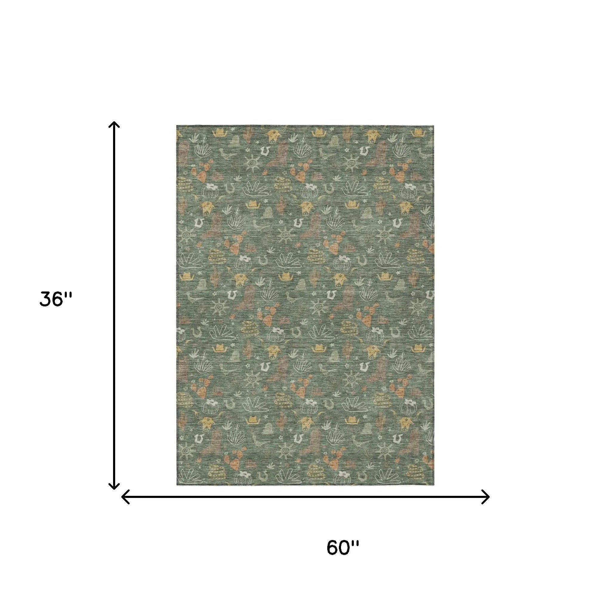 3' X 5' Green And Gold Cactus Washable Indoor Outdoor Area Rug Homeroots Outdoor