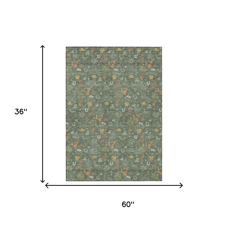 3' X 5' Green And Gold Cactus Washable Indoor Outdoor Area Rug Homeroots Outdoor