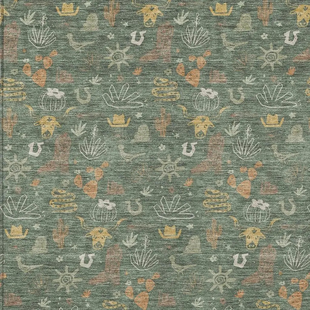 3' X 5' Green And Gold Cactus Washable Indoor Outdoor Area Rug Homeroots Outdoor