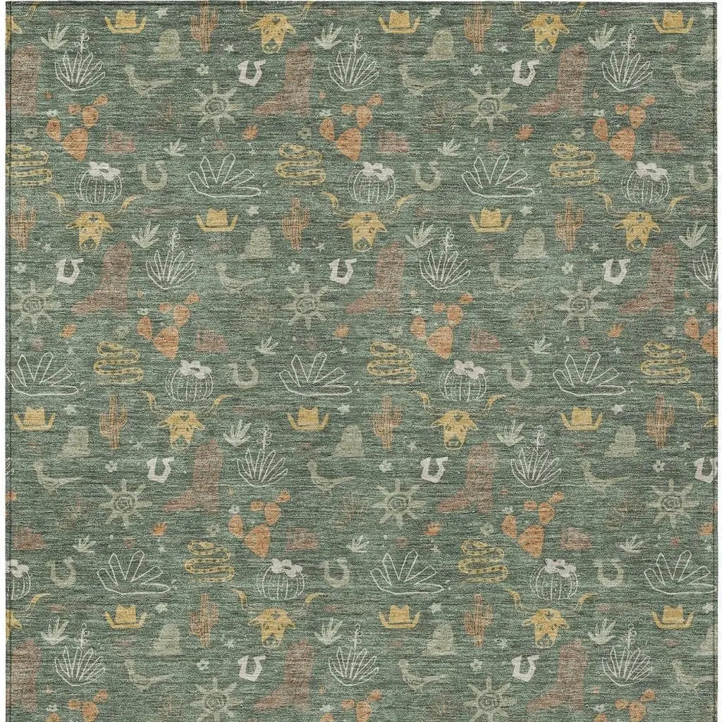 3' X 5' Green And Gold Cactus Washable Indoor Outdoor Area Rug Homeroots Outdoor