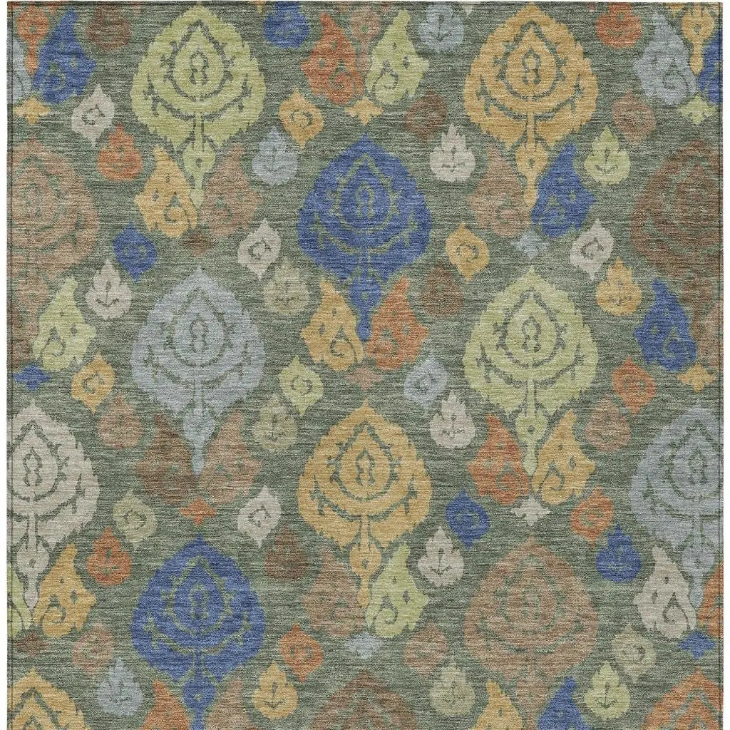 3' X 5' Green And Gold Damask Washable Indoor Outdoor Area Rug Homeroots Outdoor