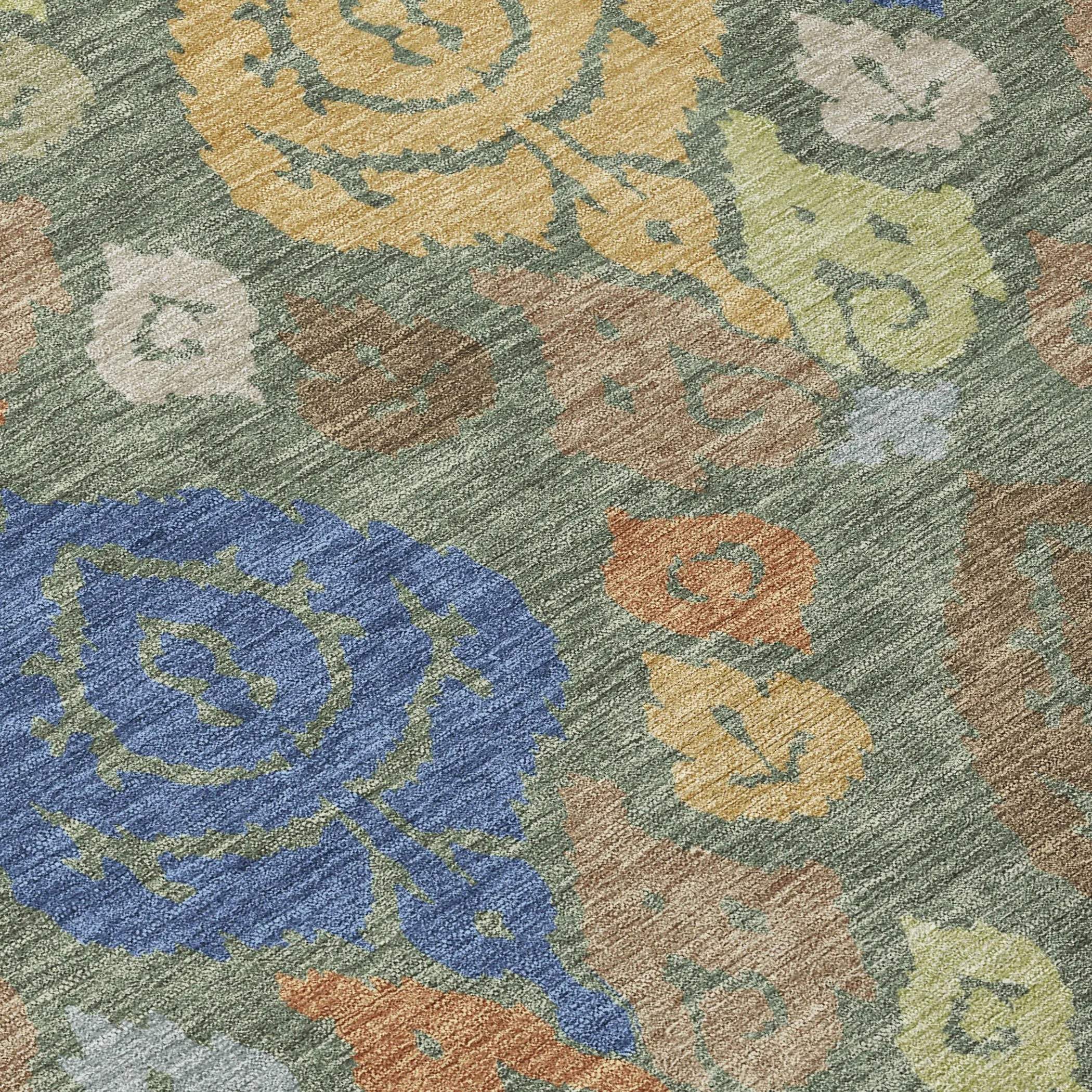 3' X 5' Green And Gold Damask Washable Indoor Outdoor Area Rug Homeroots Outdoor