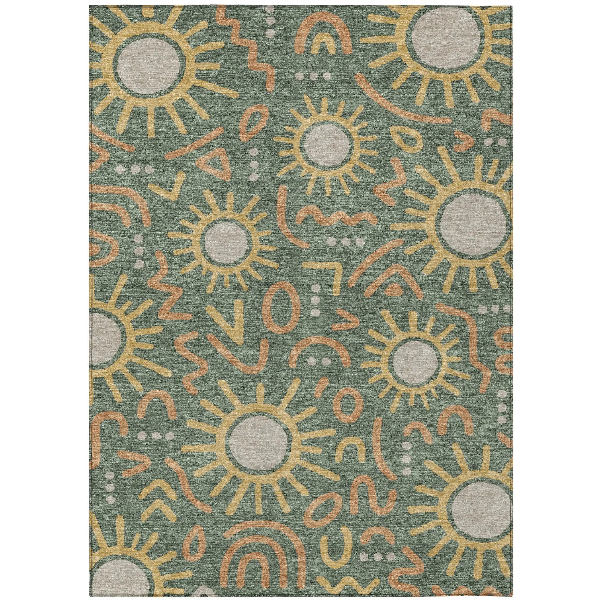 3' X 5' Green And Gold Geometric Washable Indoor Outdoor Area Rug Homeroots Outdoor