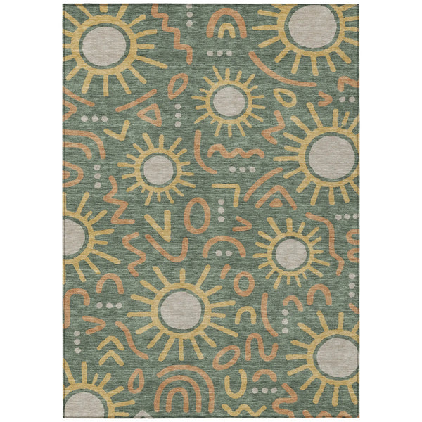 3' X 5' Green And Gold Geometric Washable Indoor Outdoor Area Rug Homeroots Outdoor