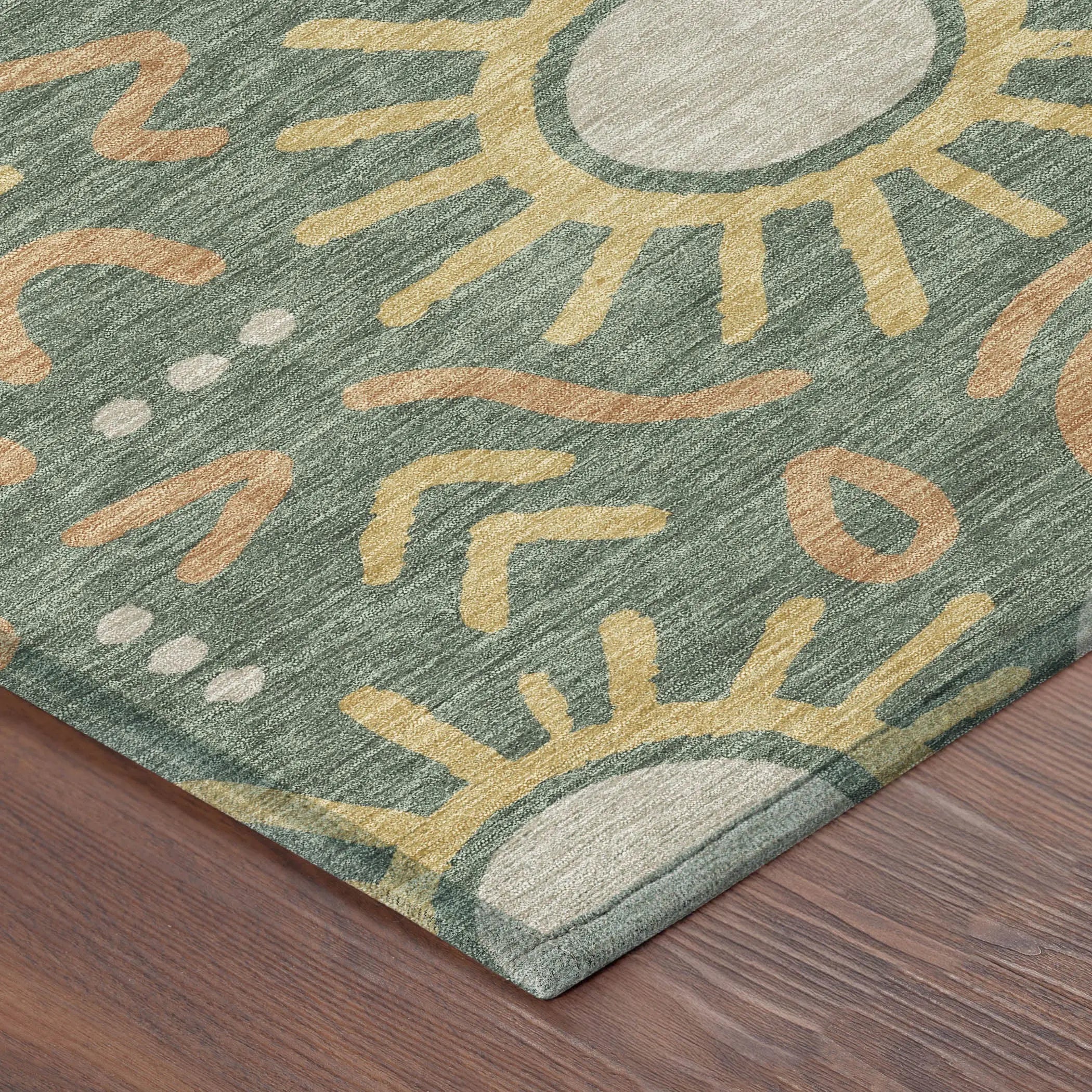 3' X 5' Green And Gold Geometric Washable Indoor Outdoor Area Rug Homeroots Outdoor