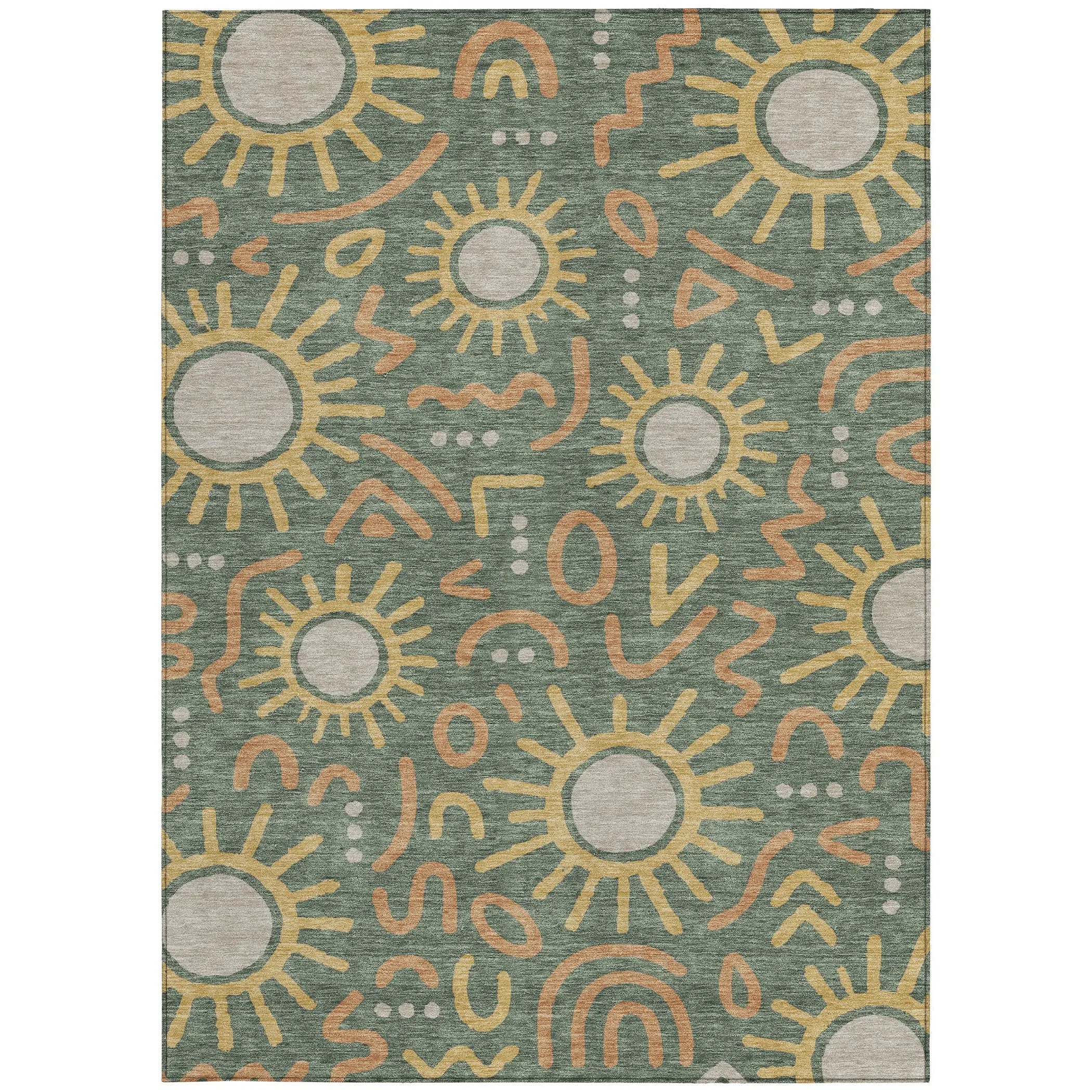 3' X 5' Green And Gold Geometric Washable Indoor Outdoor Area Rug Homeroots Outdoor