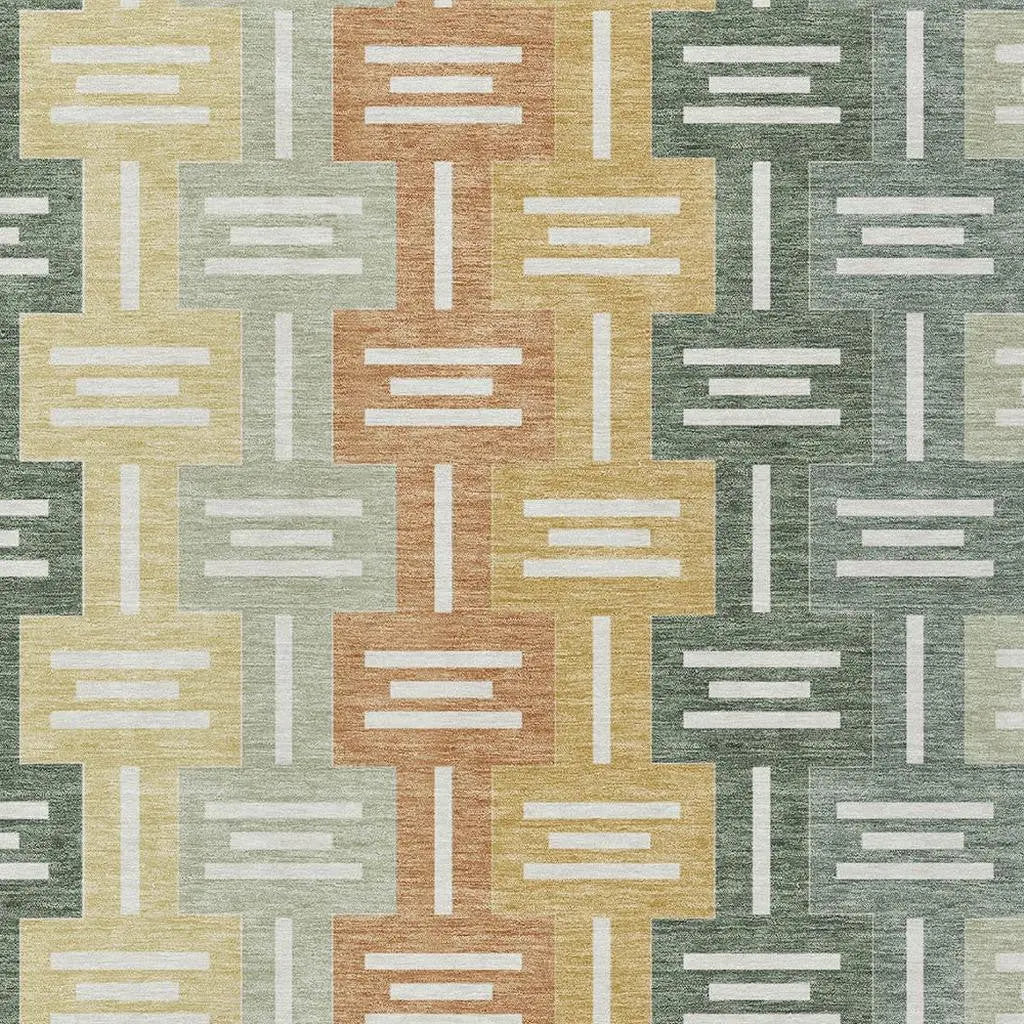 3' X 5' Green And Gold Geometric Washable Indoor Outdoor Area Rug Homeroots Outdoor
