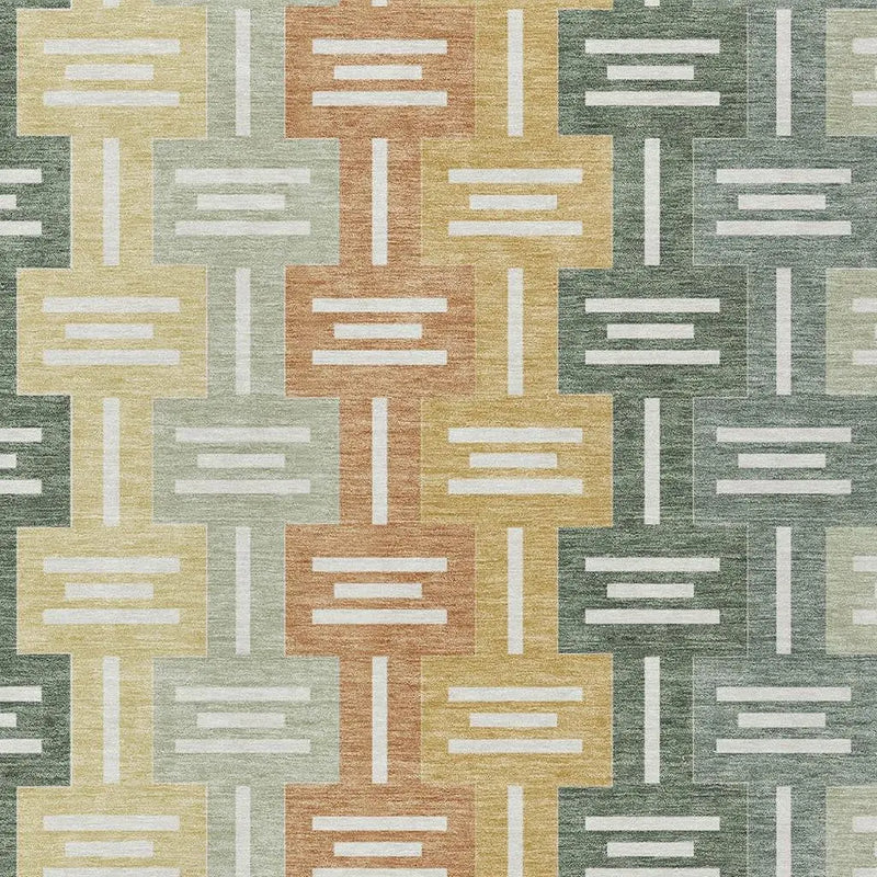 3' X 5' Green And Gold Geometric Washable Indoor Outdoor Area Rug Homeroots Outdoor