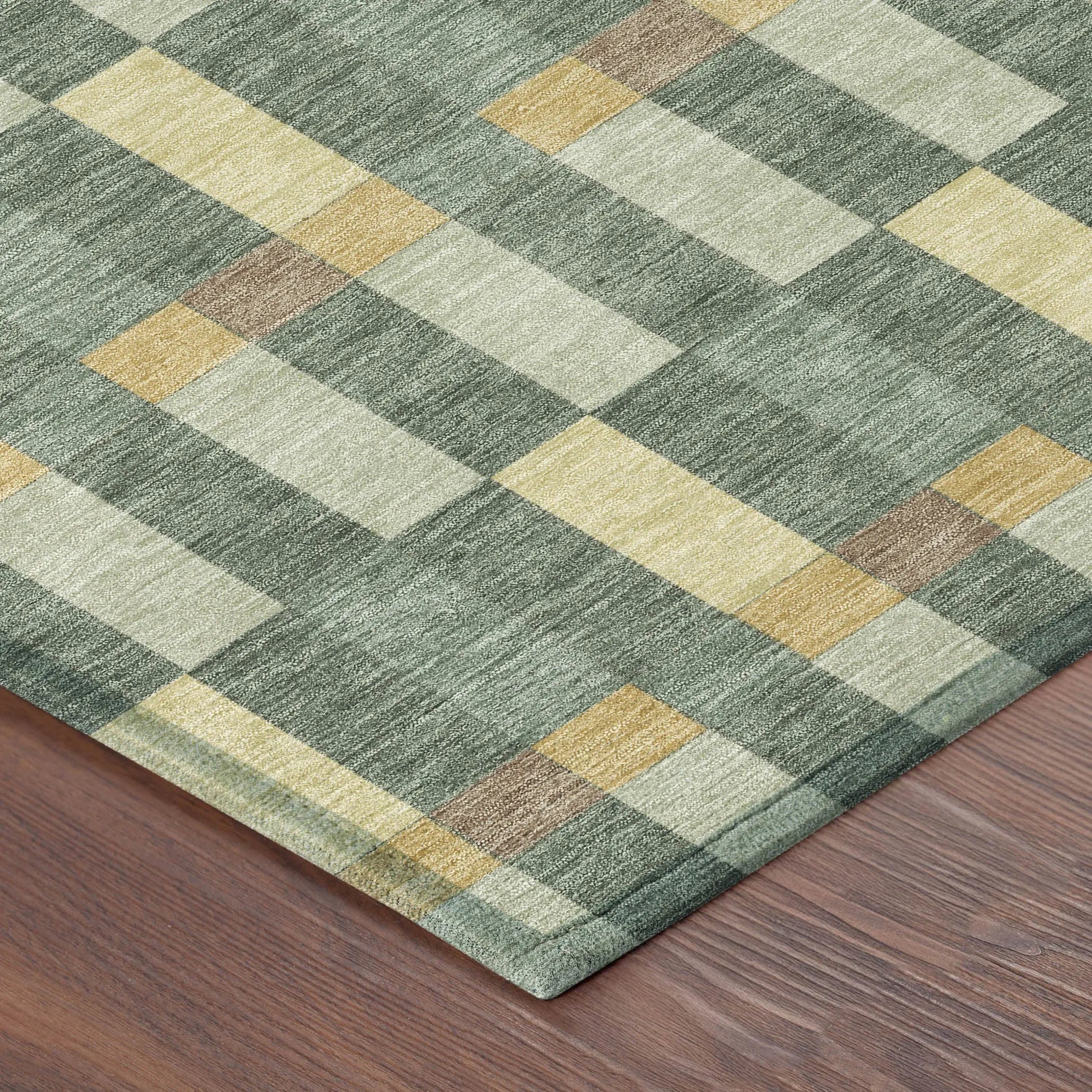 3' X 5' Green And Gold Geometric Washable Indoor Outdoor Area Rug Homeroots Outdoor