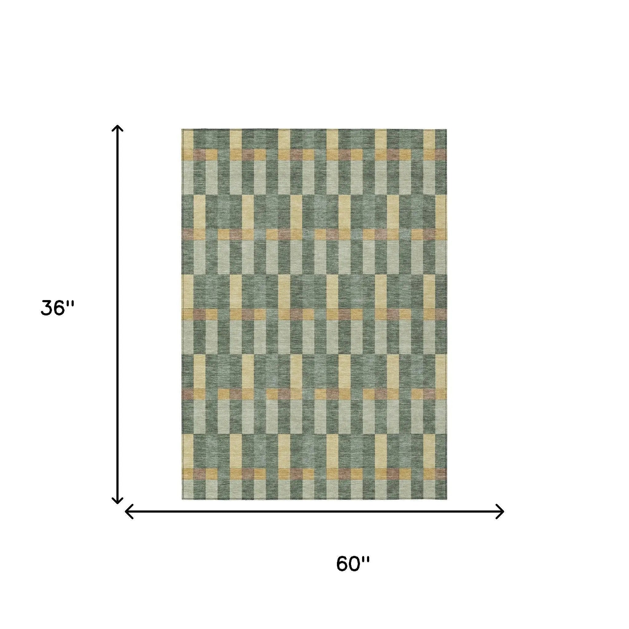 3' X 5' Green And Gold Geometric Washable Indoor Outdoor Area Rug Homeroots Outdoor