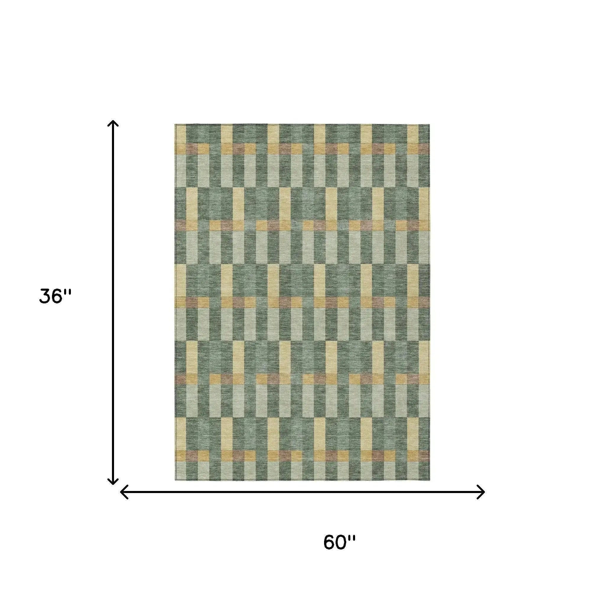 3' X 5' Green And Gold Geometric Washable Indoor Outdoor Area Rug Homeroots Outdoor