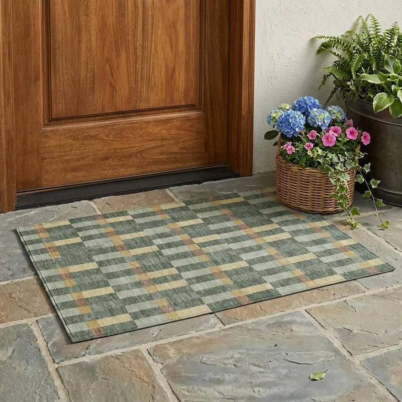 3' X 5' Green And Gold Geometric Washable Indoor Outdoor Area Rug Homeroots Outdoor