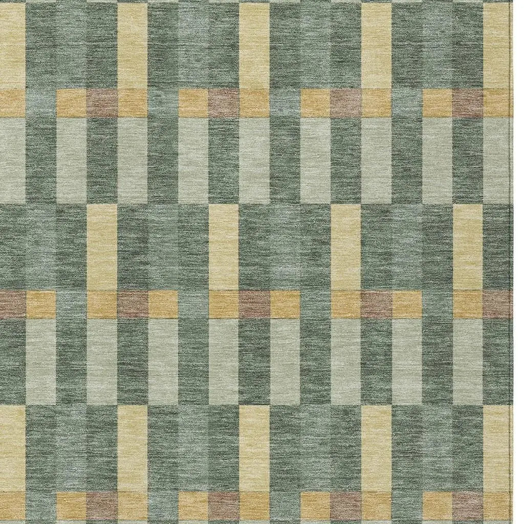 3' X 5' Green And Gold Geometric Washable Indoor Outdoor Area Rug Homeroots Outdoor