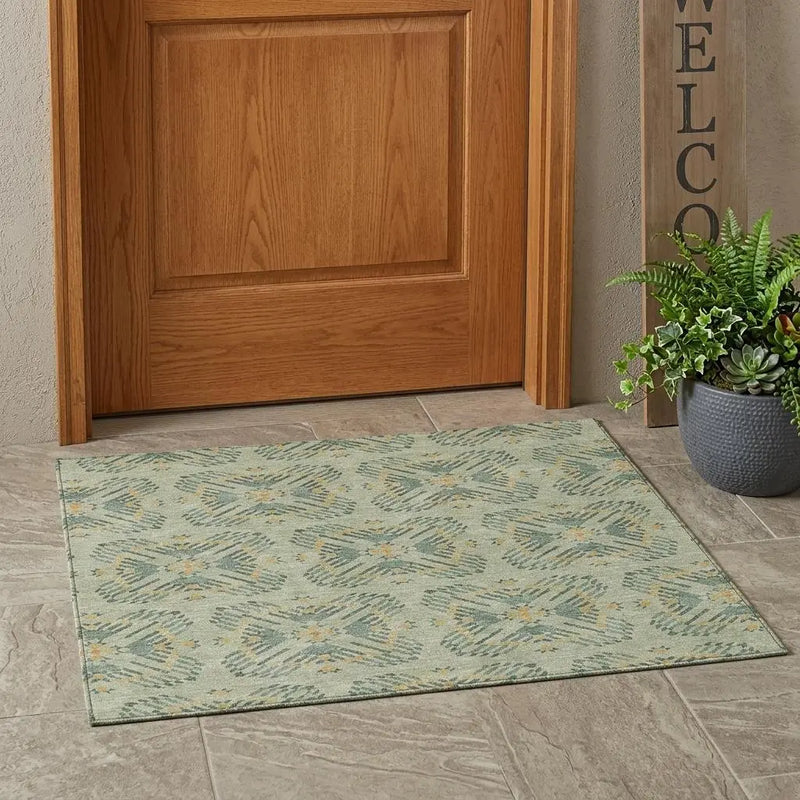 3' X 5' Green And Gold Geometric Washable Indoor Outdoor Area Rug Homeroots Outdoor