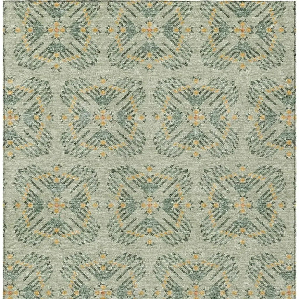3' X 5' Green And Gold Geometric Washable Indoor Outdoor Area Rug Homeroots Outdoor