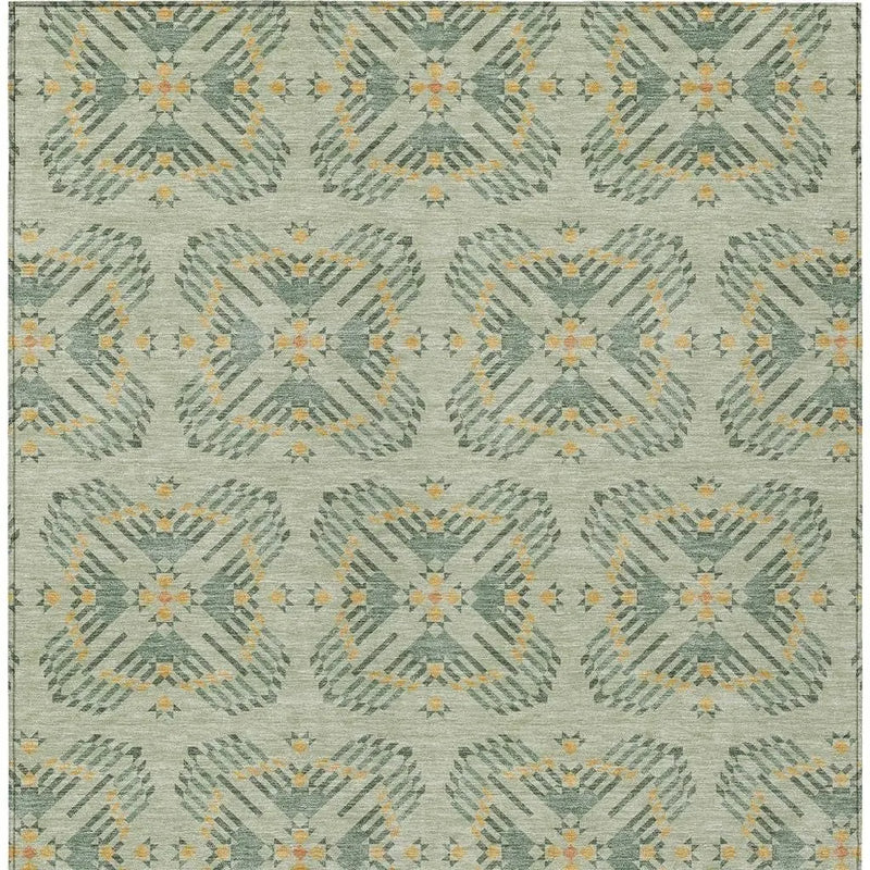 3' X 5' Green And Gold Geometric Washable Indoor Outdoor Area Rug Homeroots Outdoor