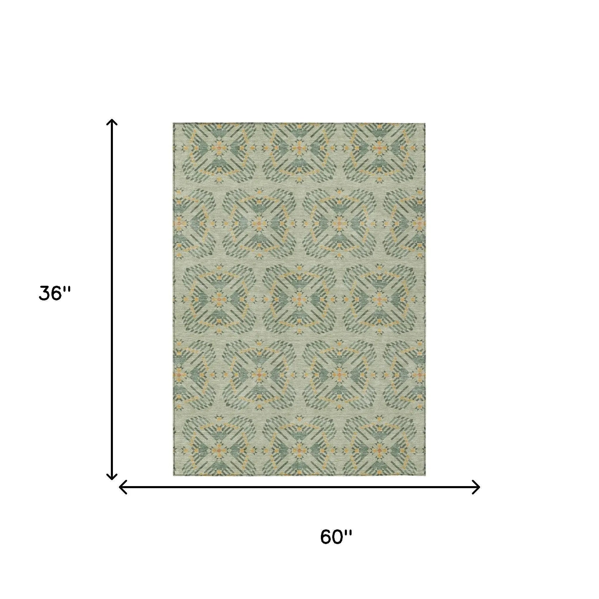 3' X 5' Green And Gold Geometric Washable Indoor Outdoor Area Rug Homeroots Outdoor