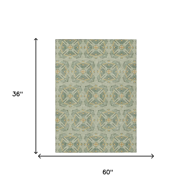 3' X 5' Green And Gold Geometric Washable Indoor Outdoor Area Rug Homeroots Outdoor
