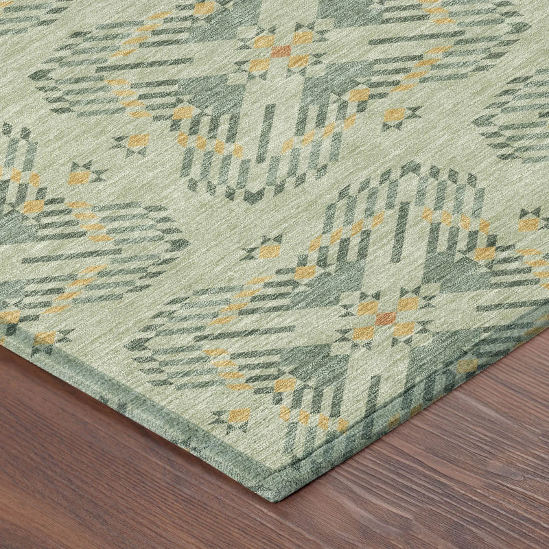 3' X 5' Green And Gold Geometric Washable Indoor Outdoor Area Rug Homeroots Outdoor