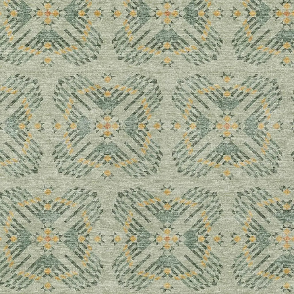 3' X 5' Green And Gold Geometric Washable Indoor Outdoor Area Rug Homeroots Outdoor