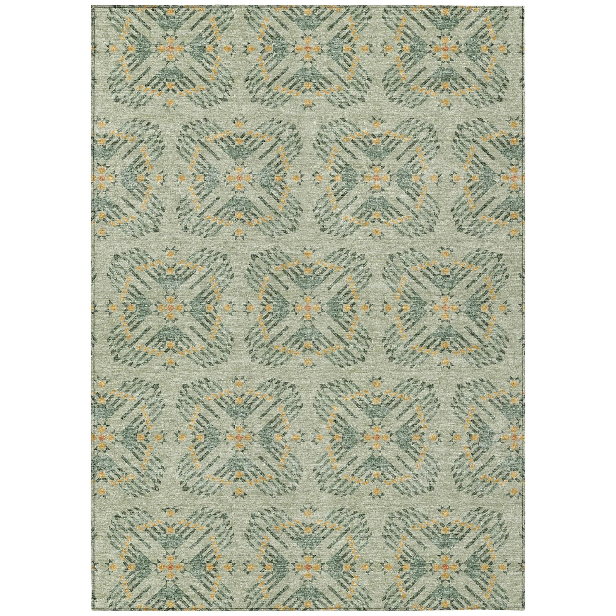 3' X 5' Green And Gold Geometric Washable Indoor Outdoor Area Rug Homeroots Outdoor