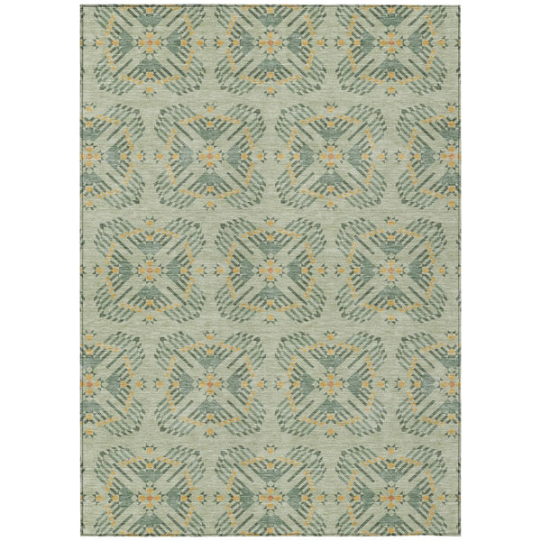 3' X 5' Green And Gold Geometric Washable Indoor Outdoor Area Rug Homeroots Outdoor