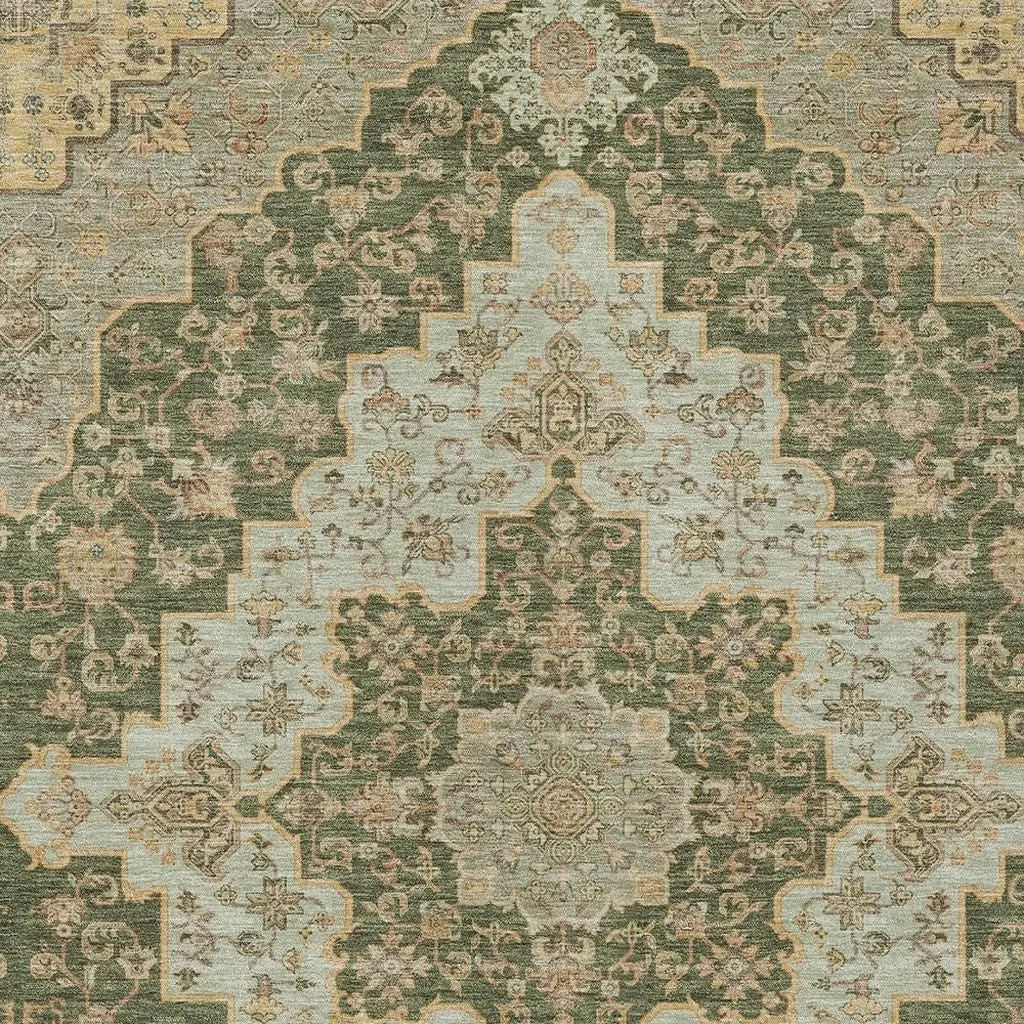 3' X 5' Green And Gold Medallion Washable Indoor Outdoor Area Rug Homeroots Outdoor