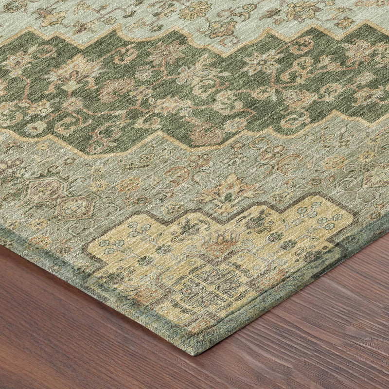 3' X 5' Green And Gold Medallion Washable Indoor Outdoor Area Rug Homeroots Outdoor