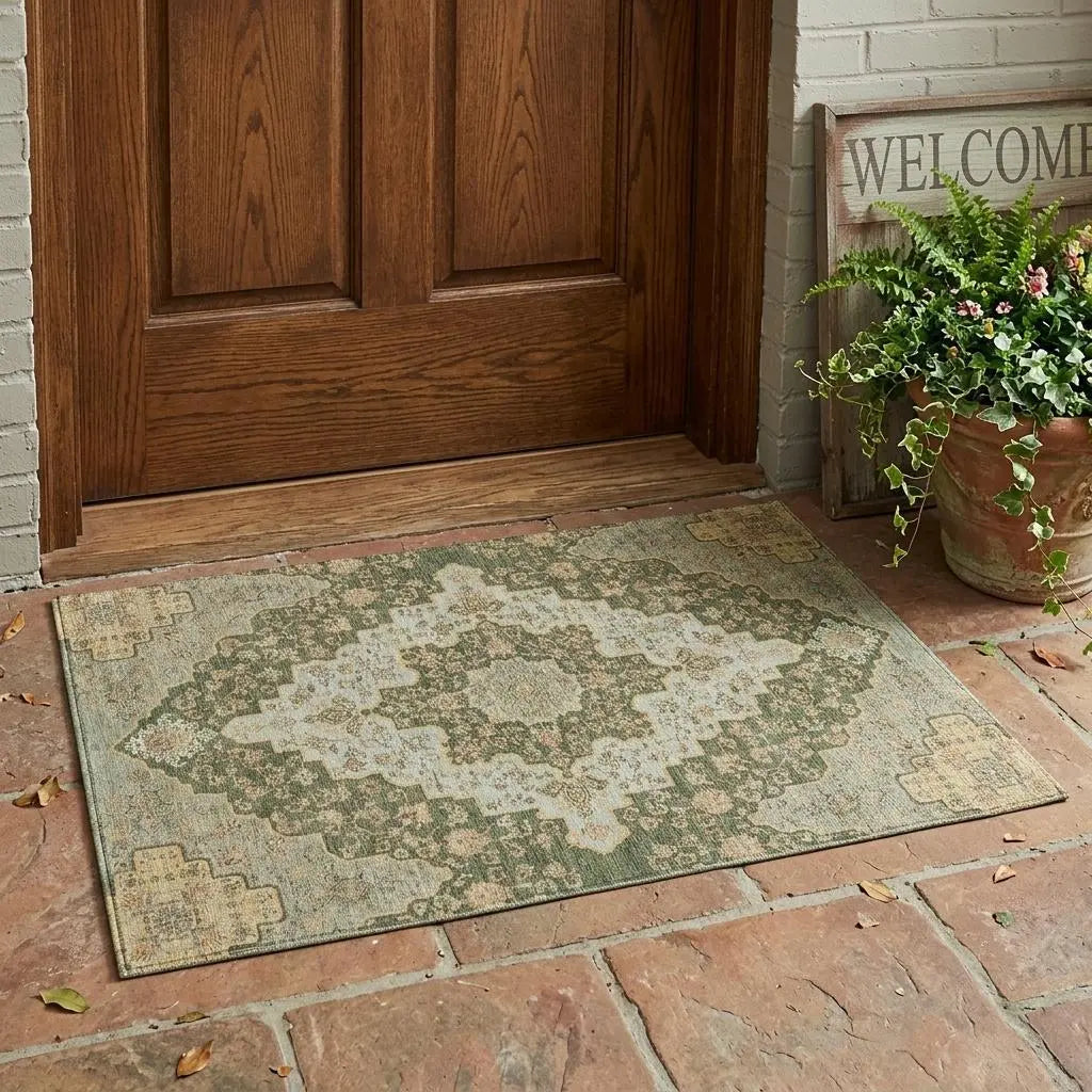 3' X 5' Green And Gold Medallion Washable Indoor Outdoor Area Rug Homeroots Outdoor