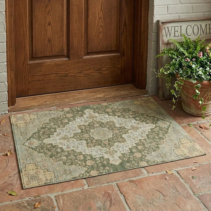 3' X 5' Green And Gold Medallion Washable Indoor Outdoor Area Rug Homeroots Outdoor