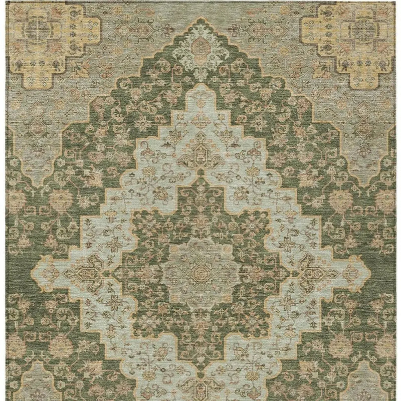 3' X 5' Green And Gold Medallion Washable Indoor Outdoor Area Rug Homeroots Outdoor