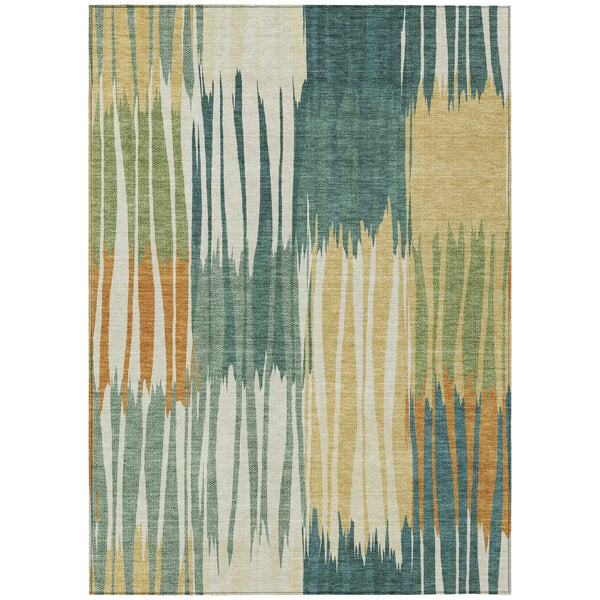 3' X 5' Green And Gold Striped Washable Indoor Outdoor Area Rug Homeroots Outdoor