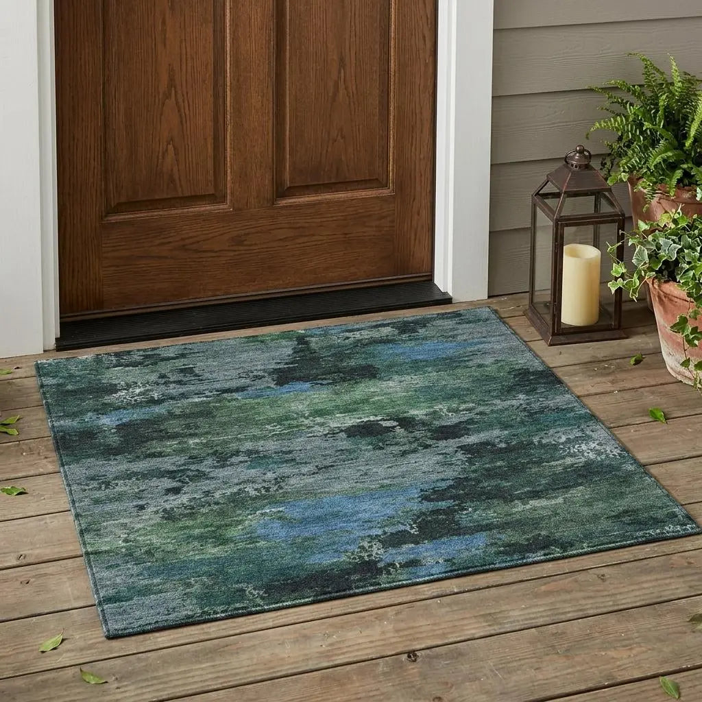 3' X 5' Green And Graphite Abstract Washable Indoor Outdoor Area Rug Homeroots Outdoor
